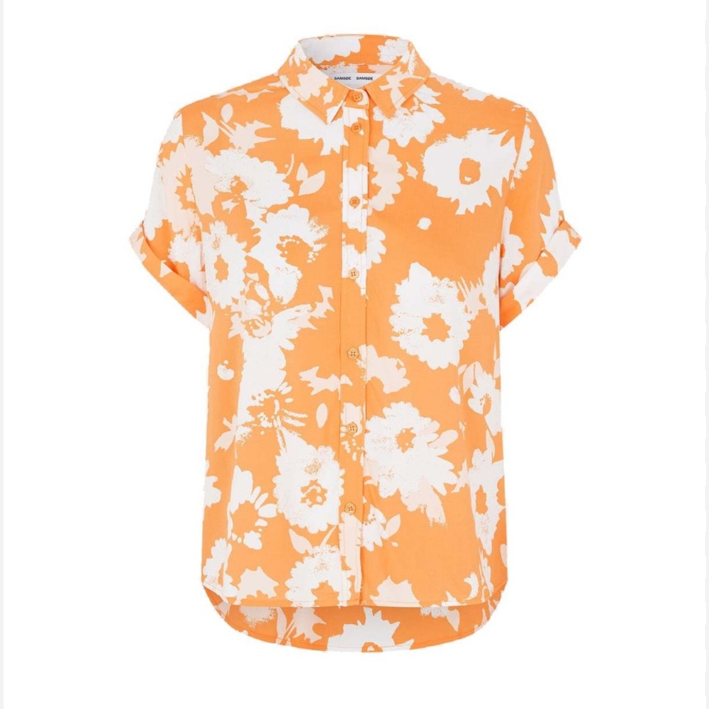 SAMSOE Orange and White Floral Button Down Shirt